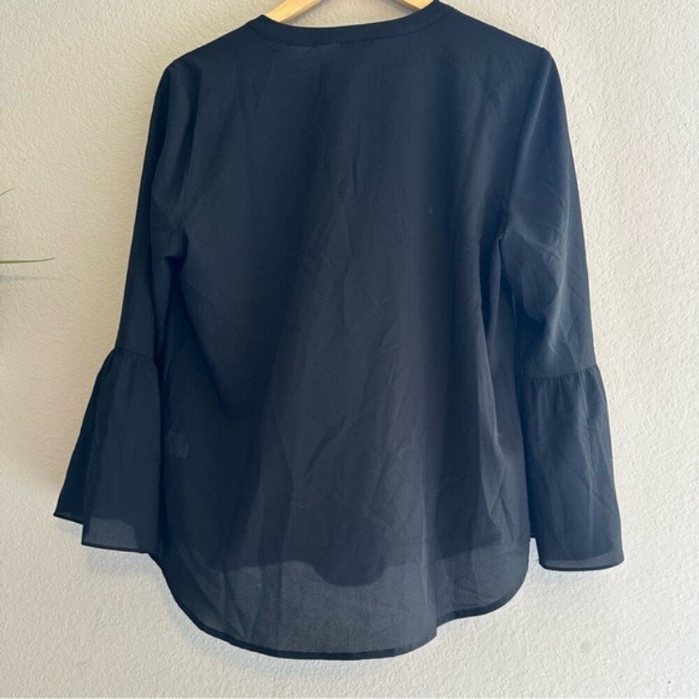 J. Crew Top Womens Size Medium Black Long Sleeve Bell Flare Cuffs Boat Neck - Picture 3 of 7